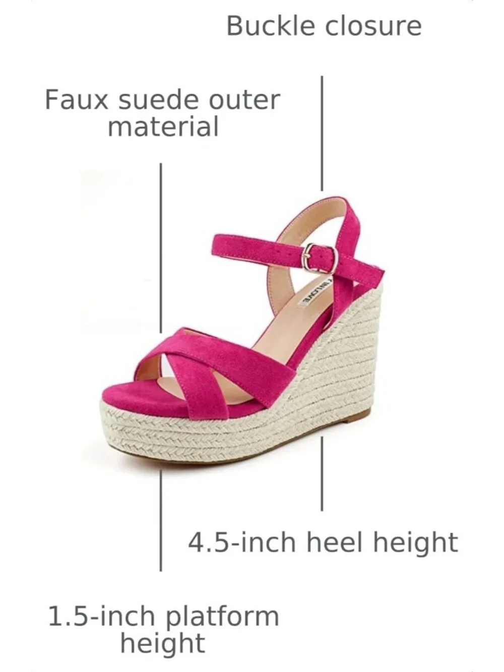 Women's Fuchsia Espadrille Wedge Sandals Platform Ankle Strap Open Toe Heels